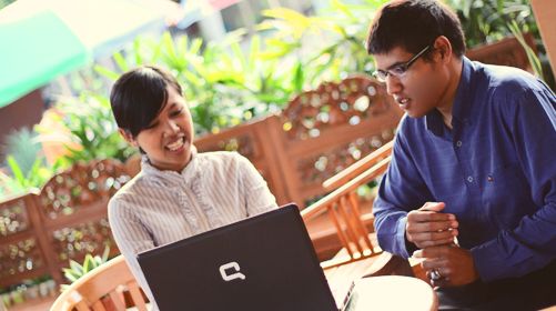 Guests using free Wi-Fi at Patria Hotel